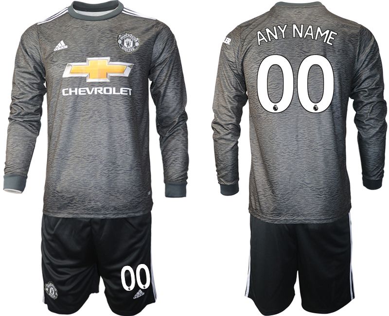 Men 2020-2021 club Manchester united away long sleeve customized black Soccer Jerseys